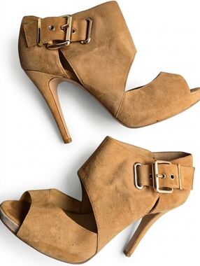 Suede Peep-Toe High Heel Booties Sandals - size 7.5